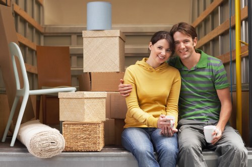 Packed boxes and furniture ready for a local house move in Highbury