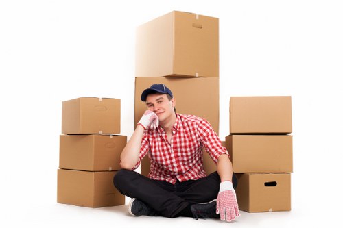 Moving boxes and furniture prepared for truck hire
