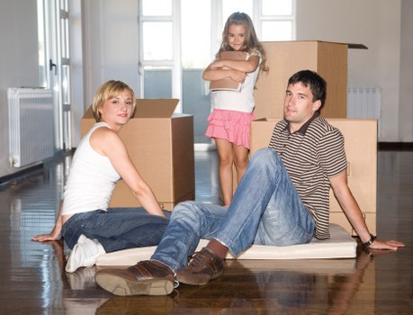 Commercial furniture and packing materials prepared for an office move